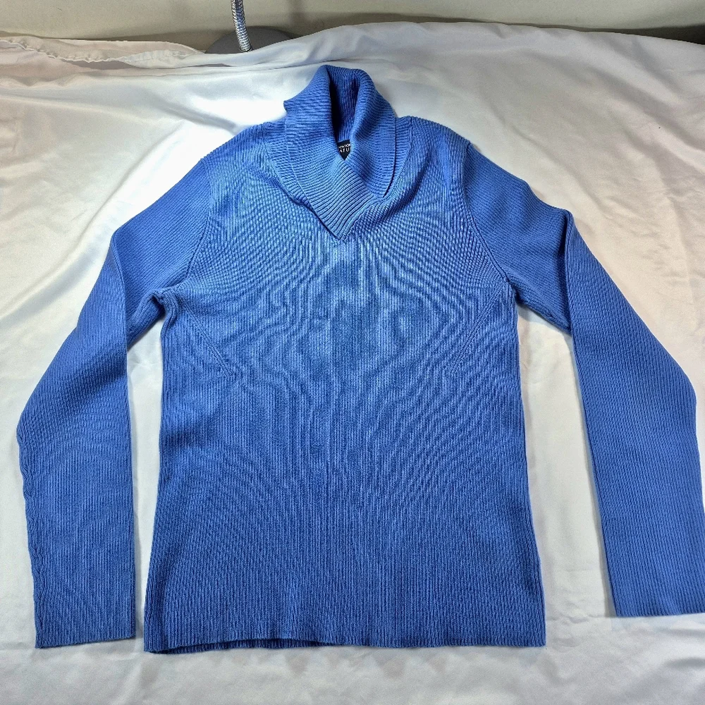 Jones New York Signature Blue Ribbed Shawl Cowl Neck Sweater Woman's Large - Picture 5 of 10